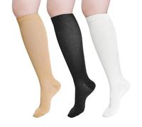 Heyu-Lotus Compression Flight Socks for Women Men, 3 Pairs Surgical Compression Stockings Knee High Support Socks for Sport Pregnancy Nursing Varicose Veins Travel Work 20-25 mmHg