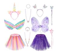 Heyu-Lotus Unicorn and Fairy Costume Set, Princess Dress with Butterfly & Angel Wings Tutu Skirt Wand Headband and Jewelry Kit, Fantasy Dress Up for 3-8 Years Girls Halloween Carnival Cosplay