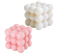 Heyumybit 2 PCS Cube Bubble Candles,Bubble Candle for Cute Minimalistic Room Decor,Soy Wax Scented Aromatherapy Candles for Living Room Bedroom Accessories(White & Pink)