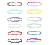 Heyumybit 24 Pcs Neon Choker Necklace Set,Elastic Stretchable Neon Chokers,Gothic Necklace Tattoo Choker Chain,Tattoo Choker Necklace for Women and Girls