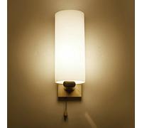 HEYUN& Wooden Glass LED Wall Lights with Pull Cord Switch Up and Down for Indoor Home Bedrooms Living Room Bedside Deco Wall Lamps