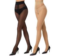 HeyUU 40 Denier T-Band Sheer Tights for Women, Comfortable High Waist Control Top Stockings, Ultra Thin Pantyhose with Reinforced Toes B+F_S-M
