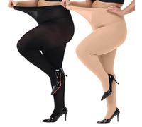 HeyUU Plus Size Tights for Women High Waist Stockings Semi Opaque Women’s Panyhose with Super Comfort and Elasticity Black+Nude-1XL