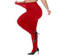 HeyUU Plus Size Tights for Women High Waist Stockings Semi Opaque Women’s Panyhose with Super Comfort and Elasticity Red-1XL