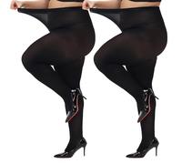 HeyUU Plus Size Tights for Women High Waist Stockings Semi Opaque Women’s Panyhose with Super Comfort and Elasticity 2Black-3XL