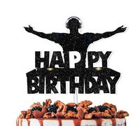 HEYUWING Black Glitter Happy Birthday Cake Topper Cheer to Rock and Roll Music Theme Decor Supplies Women Girls Birthday Party Decorations