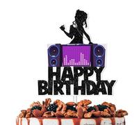 HEYUWING Black Glitter Sound DJ Girl Happy Birthday Cake Topper Cheer to Rock and Roll Music Theme Decor Supplies Women Girls Birthday Party Decorations