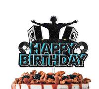 HEYUWING Black Glitter Sound DJ Happy Birthday Cake Topper Cheer to Rock and Roll Music Theme Decor Supplies Men Women Boys Girls Birthday Party Decorations