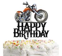 HEYUWING N/A Happy Birthday Cake Topper Motorbike Theme Kids Party Decor Picks for Motorcycle Rider Racing Decorations Supplies Black