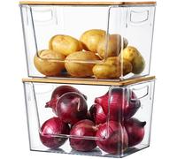 Heyuzb 2 Set Stackable Storage Bins with Bamboo Top - Pantry, Kitchen Counter Organizer Basket for Fruit, Produce, Vegetable (Onion, Potato)