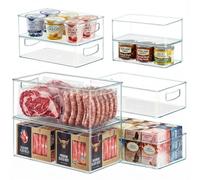 Heyuzb 8 PACK Freezer Organizer Bins Fridge Organizers and Storage Stackable Refrigerator Organizers Bins with Side Handles Clear Storage Bins for Pantry, Under Sink, Kitchen Cabinet