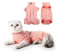 HEYWEAN Cat Recovery Suit Cats Vest Bodysuit After Surgery Stripes Long Sleeve Cat Onesies for Kitten Medical Care Cone Collar Alternatives Pet Surgical Shirt Cats Clothing Pajama Suit
