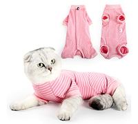 HEYWEAN Cat Recovery Suit Cats Vest Bodysuit After Surgery Stripes Long Sleeve Cat Onesies for Kitten Medical Care Cone Collar Alternatives Pet Surgical Shirt Cats Clothing Pajama Suit