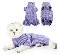 HEYWEAN Cat Recovery Suit Cats Vest Bodysuit After Surgery Stripes Long Sleeve Cat Onesies for Kitten Medical Care Cone Collar Alternatives Pet Surgical Shirt Cats Clothing Pajama Suit