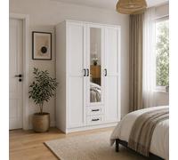 Heze Furniture Klara 3 Door Shaker Style Mirrored Wardrobe With Drawers 120Cm - White