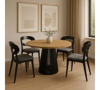 Heze Furniture Ruston Modern Round Extendable Dining Table with Slats in Medium Beige | Size: 100 cm x 100 cm Heze Furniture Medium Beige 100 cm x 100 cm