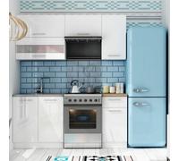 Heze Furniture Tiffany Premium Compact Kitchen Cabinets Set With Worktops - White Gloss - 5 Units - 180Cm