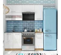 Heze Furniture Tiffany Premium Compact Kitchen Cabinets Set With Worktops - White Gloss - 5 Units - 180Cm
