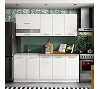 Heze Furniture Tiffany Premium Compact Kitchen Cabinets Set With Worktops - White Gloss - 6 Units - 200Cm