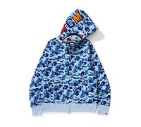 HEZEHAI Shark Jaw Camo Jacket Hoodie Shark Mouth Sweatershirt Full Zip Up for Adults, Blue, L