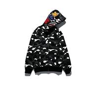 HEZEHAI Shark Jaw Camo Jacket Hoodie Shark Mouth Sweatershirt Full Zip Up for Adults, Grey, S