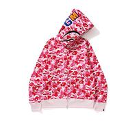 HEZEHAI Shark Jaw Camo Jacket Hoodie Shark Mouth Sweatershirt Full Zip Up for Adults, Pink, M