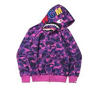 HEZEHAI Shark Jaw Camo Jacket Hoodie Shark Mouth Sweatershirt Full Zip Up for Adults, Purple-1, XXL