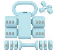 Hezeyferg 2-in-1 Adjustable Dumbbells Set, 4 Levels Weight Dumbbells Set for Women Men, Each 2.2/3.3/4.4/5.5lb Hand Weights with Kettlebell Form for Home Gym Exercise Training (Blue)