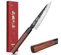 HEZHEN 13.5 cm Utility Knife, Plated Steel Composite Forged Steel Paring Knife, Fruit Peeling, Octagonal Redwood Handle