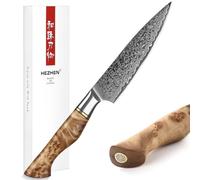 HEZHEN 5" Universal Small Knife High Carbon Damascus Steel Utility Knife, Razor Sharp Blade Paring Knife Petty Knife, Multifunctional Peeling Knife Fruit Knife with Ergonomic Wooden Handle