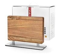HEZHEN Double-Sided Magnetic Knife Block Without Knives, Natural Acacia Wood, Magnetic Knife Holder,Enhanced Magnets Strip,430 Stainless Steel Base, Large Capacity Knife Storage