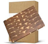 HEZHEN Wooden Cutting Board,End Wood Grain Chopper Board, Built-in Handle, Acacia Wood Serving Board, Large Wooden Chopping Board, Non-Slip Silicone Feet