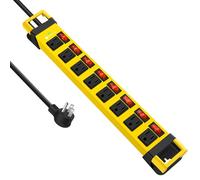 HEZI - Heavy Duty Power Strip, 8 Outlets with Individual Switches, Wall Mount Power Strip, 14AWG Extension Cord, 15AMP/1875W, 1200J (Yellow, 6