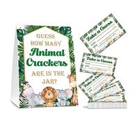 HEZNZXQ Guess How Many Animal Crackers Guessing Game, Safari Jungle Animal Baby Shower Game Cards, Woodland Animals Baby Shower Favors Supplies Decorations, 50 Cards and Matching Standing Sign-A01