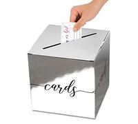 HEZNZXQ Silver Glitter Card Box - Party Favors Gift Box for Baby & Bride Shower, Birthday, Wedding Reception, Engagement Party, Graduation - 8"x8"x8" (1 Piece, Silver, Hard Cardstock)