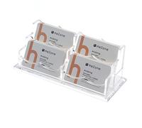 HeZone Business Card Holder Display for Desk, Cards Organizer Case for Women and Men 4 Slot 2 Tier, Clear Acrylic Business Card Stand Rack with 1 Pack (4 Grid-H)