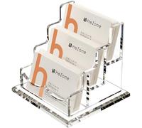 HeZone Business Card Holder for Desk 3 Slots 3 Tier, Clear Acrylic Cards Display Stand, Cards Organizer for Women and Men, Hold 150 Cards-Horizontal 3 Slots