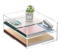 HeZone Letter Tray, Clear Acrylic Paper Tray, School Teacher Office Supplies Organization, Stackable Desk File Organizer, Classroom Decor and Accessories-2 Pack