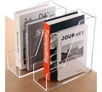Magazine Holder, Clear Acrylic Desk Organizers, File Organizer for Desk, Magazine Rack- Desktop Book Storage -Independent Vertical 1 Space-2 Pack