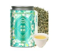 HEZUO Moonlight Jasmine Green Tea Loose Leaf 108g, Scented 5 Times with Fresh Double-Petal Jasmine Blossoms, Premium Whole Leaf Green Tea with Silver Tips, Rich in Antioxidant, No Additives, Tin