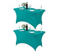 Hezuzo 2Pack Spandex Table Cover for 4FT or 6ft or 9ft Table Universal Fitted Stretch Tablecloth for Party, Banquet, Wedding and Events-Turquoise