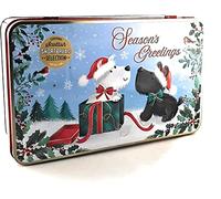 Hezvic Christmas Tin Biscuits Gift Set - Season Greetings Assorted Scottish Shortbread Selection - Scottie Dog Shortbread Biscuit Tin 150g with a Free Christmas Card