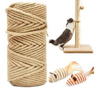 HezzLuv 50M Cat Scratching Sisal Rope, 6mm Thick Natural Jute for Scratch Posts, Trees, DIY Projects, Comes With 2 Mouse Toys for Feline Fun