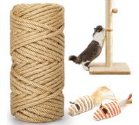 HezzLuv 98FT/30M Cat Scratching Sisal Rope, 6mm 1/4 inch Thick Natural Jute Rope for Scratch Posts, Cat Trees, DIY Projects, Sisal Rope for Cat Scratcher with 2 Cat Mouse Toys (Natural, 98ft)