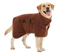 HezzLuv Super Absorbent Dog Bathrobe, Microfiber Dog Drying Coat, Pet Towel Robe for Small Medium & Large Dogs, Quick Dry Bath Towel, All-Season Dressing Gown (Brown XS)