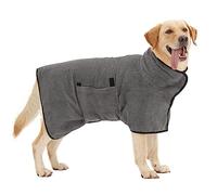 HezzLuv Super Absorbent Dog Bathrobe, Microfiber Dog Drying Coat, Pet Towel Robe for Small Medium & Large Dogs, Quick Dry Bath Towel, All-Season Dressing Gown (Grey M)