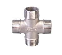 HF Mont 1/4" 3/8" 1/2" 3/4" 1" 1-1/4" 1-1/2" 2" Male Cross 4 Ways Splitter 304 Stainless Pipe Fitting Connector(3/4")