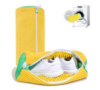 Hfamvrath Shoe Washing Machine Bag, 2Pcs Laundry Shoe Bags for Washer and Dryer, 360° Deep Clean, Reusable Cleaning Kit for All Shoe Sizes, Endurable Zipper Washing Bag for Sneaker Gym Shoes, Yellow