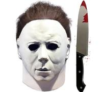 HFAN Michael Myers Mask with Plastic Knife, Adult Latex Michael Myers Face Cosplay Mask With Hair For Halloween Kills Scary Halloween Cosplay Costume Theme Party Props Movies 1978