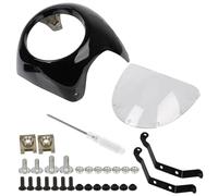 HFANGYU Motorcycle Front Headlight Fairing Universal Retro Headlight Windscreen Suitable For Cafe Racer For Honda 7inch/16.5~18cm (Black white glass)